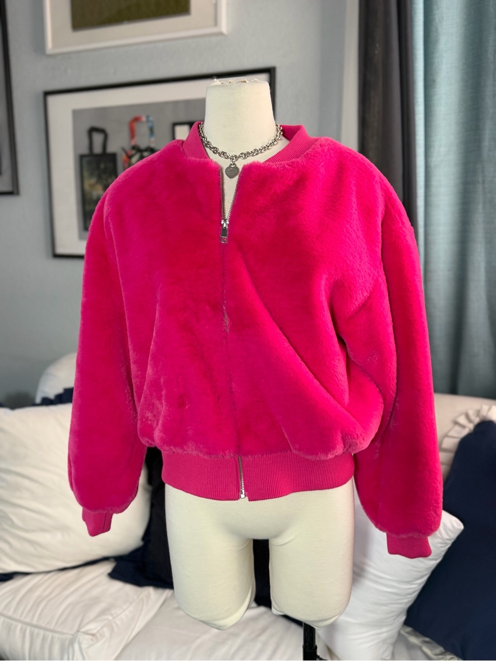 Plush Teddy Jacket in Hot Pink NWT